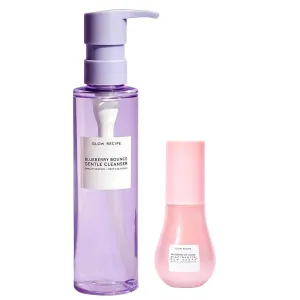 Glow Recipe Blueberry Bounce Gentle Face Cleanser & Makeup Remover with Exfoliating AHA (160ml)   Niacinamide Dew Drops Glow Serum & Illuminating Makeup Primer Travel Size (15ml)