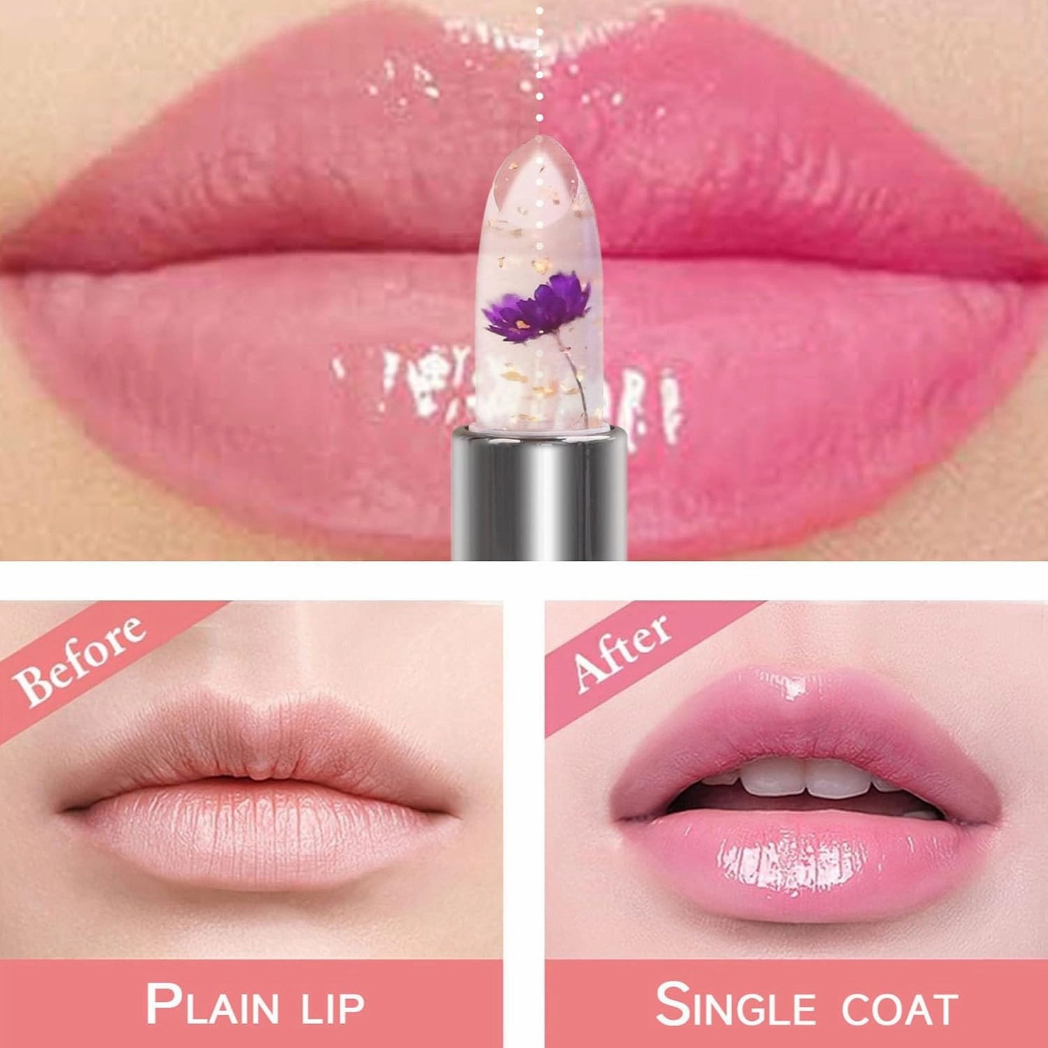 Gold Foil Flower Color Changing Lipstick, Gold Foil Color Changing Lipstick, Crystal Jelly Flower Lip Balm, Long Lasting Hydrating (01#)
