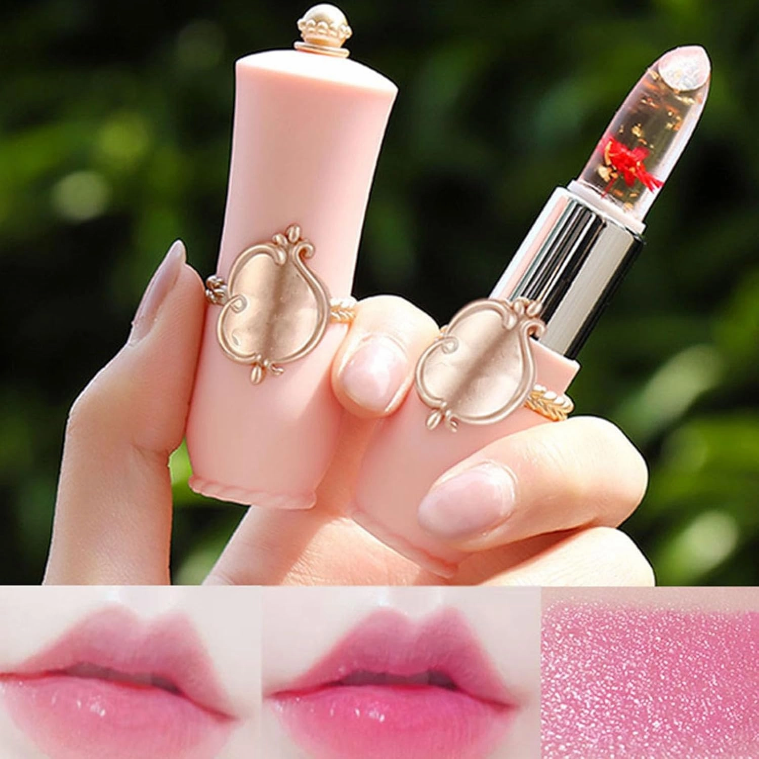 Gold Foil Flower Color Changing Lipstick, Gold Foil Color Changing Lipstick, Crystal Jelly Flower Lip Balm, Long Lasting Hydrating (01#)