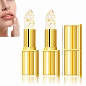 HardPointing Color Changing Lipstick, Hard Pointing Lipstick, Hardpointing Clear Lipsticks, Gold Crystal Transferproof Color Changing Lipsticks, Gold Foil, Moisturizing Glossy Shine (2pcs, 3.5g/pc)