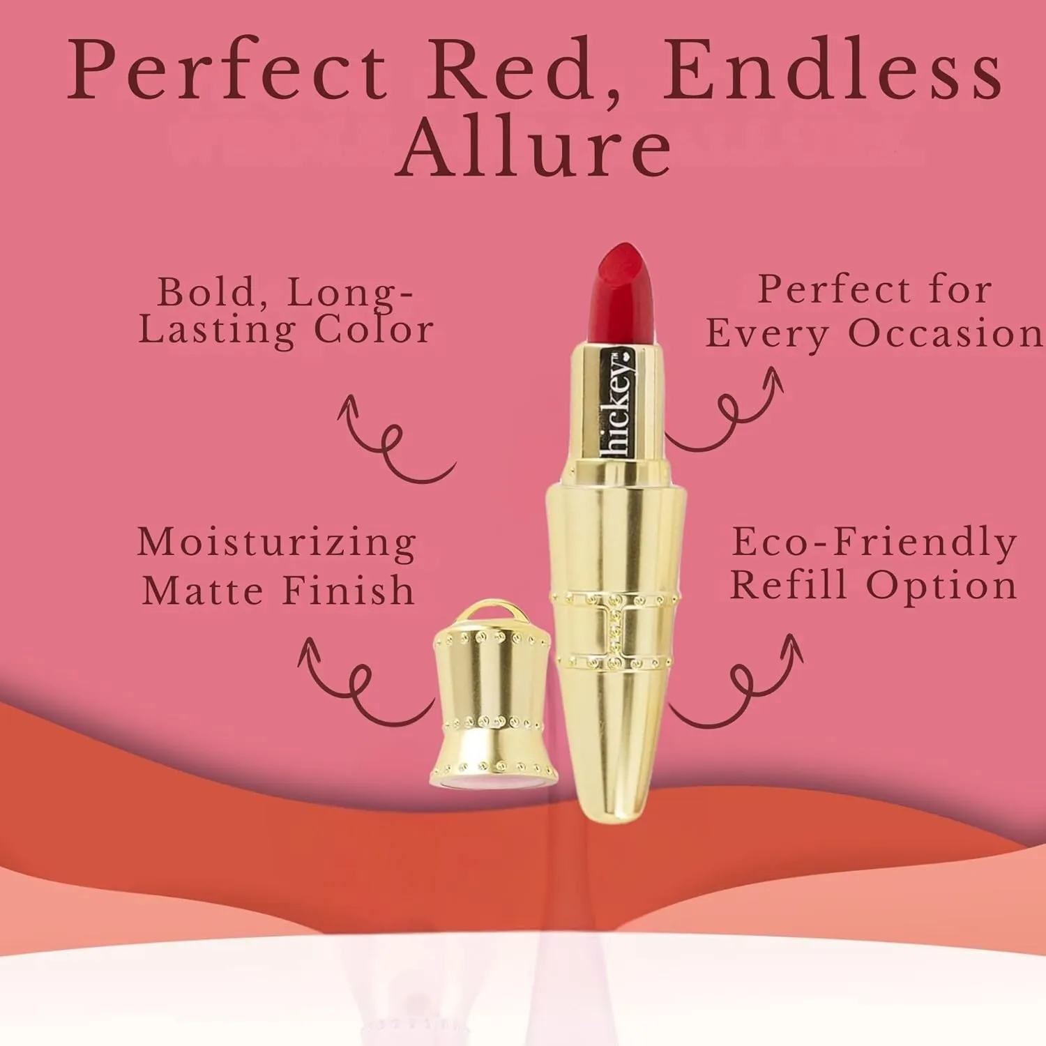 Hickey Lipstick Mile High Organic Perfect Red Lipstick Refillable - Long Lasting Lipstick for Women, Hydrating & Moisturizing Shade, Best Lip Color for Women, Gluten-Free & Vegan with Highly Pigmented