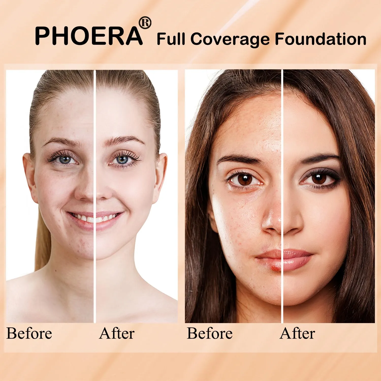 Hilareco PHOERA Foundation, 3-Piece Contour Stick Makeup Kit, Matte, Full Coverage, No-Clog, 103  Fair-Light Contour/Warm Peach #03,#09,#12