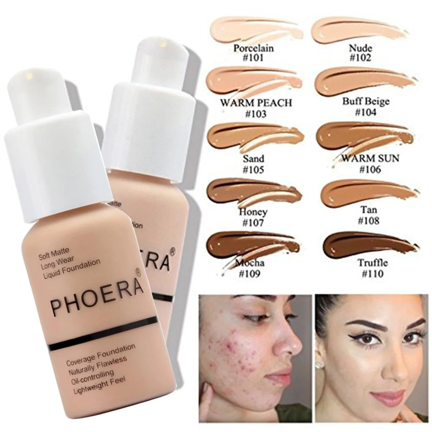 Hilareco PHOERA Foundation, 3-Piece Contour Stick Makeup Kit, Matte, Full Coverage, No-Clog, 103  Fair-Light Contour/Warm Peach #03,#09,#12
