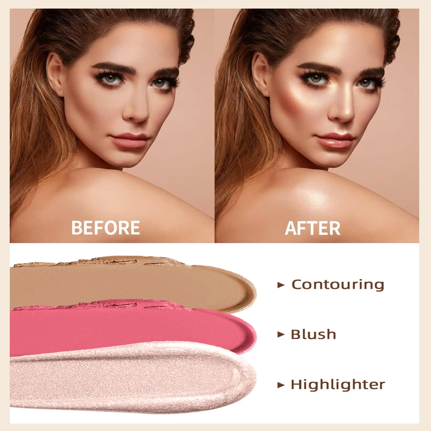 Hilareco PHOERA Foundation, 3-Piece Contour Stick Makeup Kit, Matte, Full Coverage, No-Clog, 103  Fair-Light Contour/Warm Peach #03,#09,#12