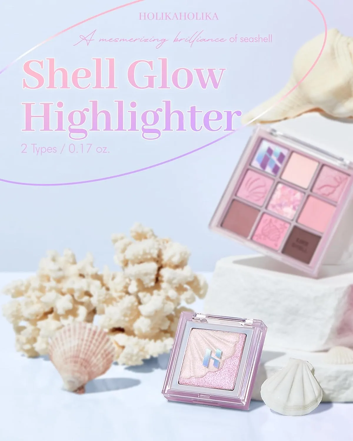 HOLIKA HOLIKA Shell Glow Highlighter- Luxury Face Glow for Shine & Volume, Transparent Skin Enhancer, Smooth Texture, Subtle Shimmer Light, Splendid Pearl Expression (01 AURORA NACRE)