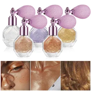 Holographic Body Spray – Party Glow, Transfer-Resistant, Vegan Formula - Body Highlighter Mist with Refillable Airless Bottle (#04 DIAMOND CHAMPAGNE)