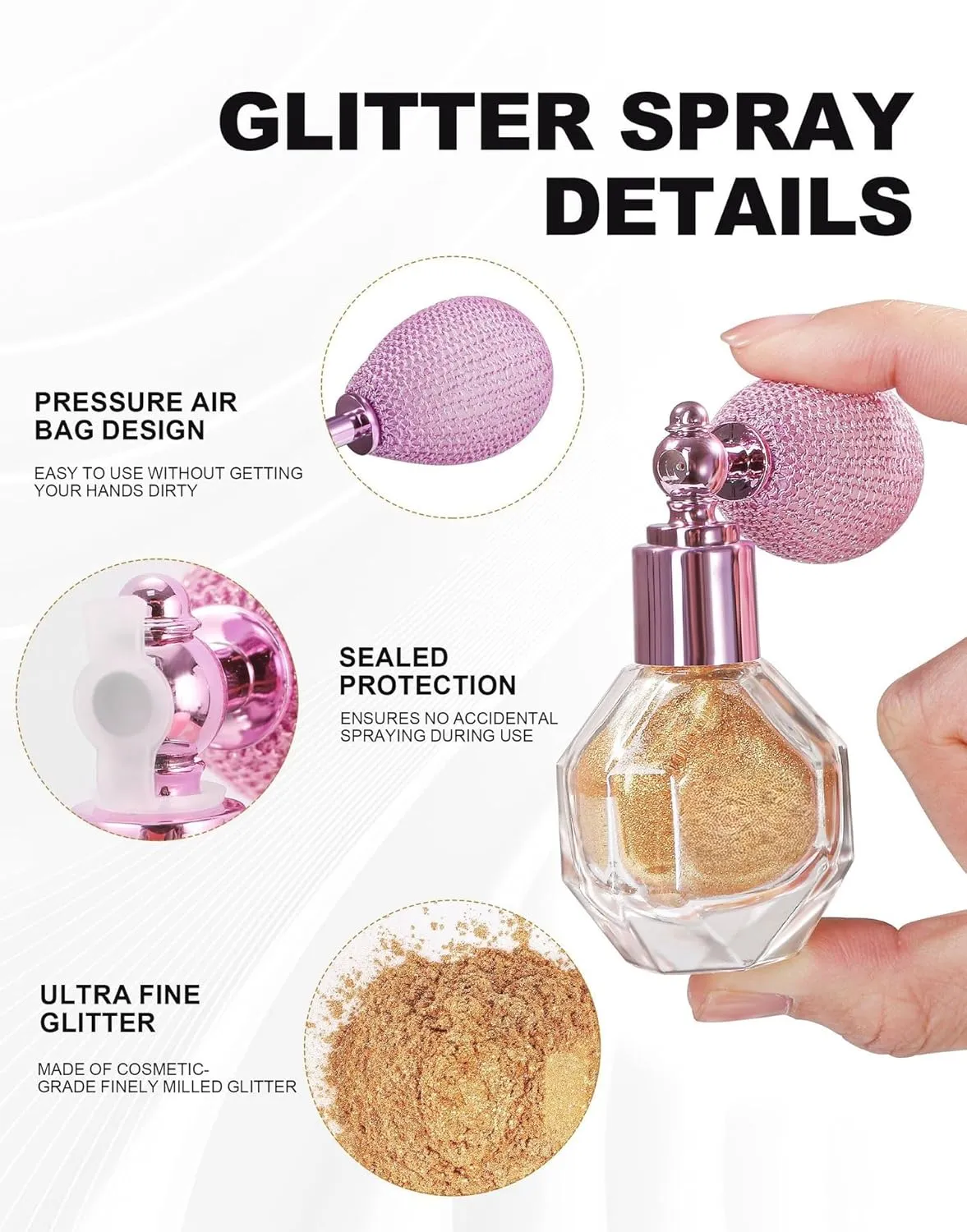 Holographic Body Spray – Party Glow, Transfer-Resistant, Vegan Formula - Body Highlighter Mist with Refillable Airless Bottle (#04 DIAMOND CHAMPAGNE)