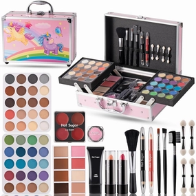 Hot Sugar Makeup Kit for Little Girls 4-6, Girls Makeup Set Ages 8-12, With Unicorn Aluminum Cosmetic Box(PINK UNICORN)