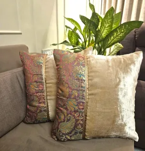 House Of Silko Designer Gold Velvet and Brocade Highlighter Pillow Cover for Festive Decoration (Size-16"x16") - Set of 2 pc (Aqua Velvet)