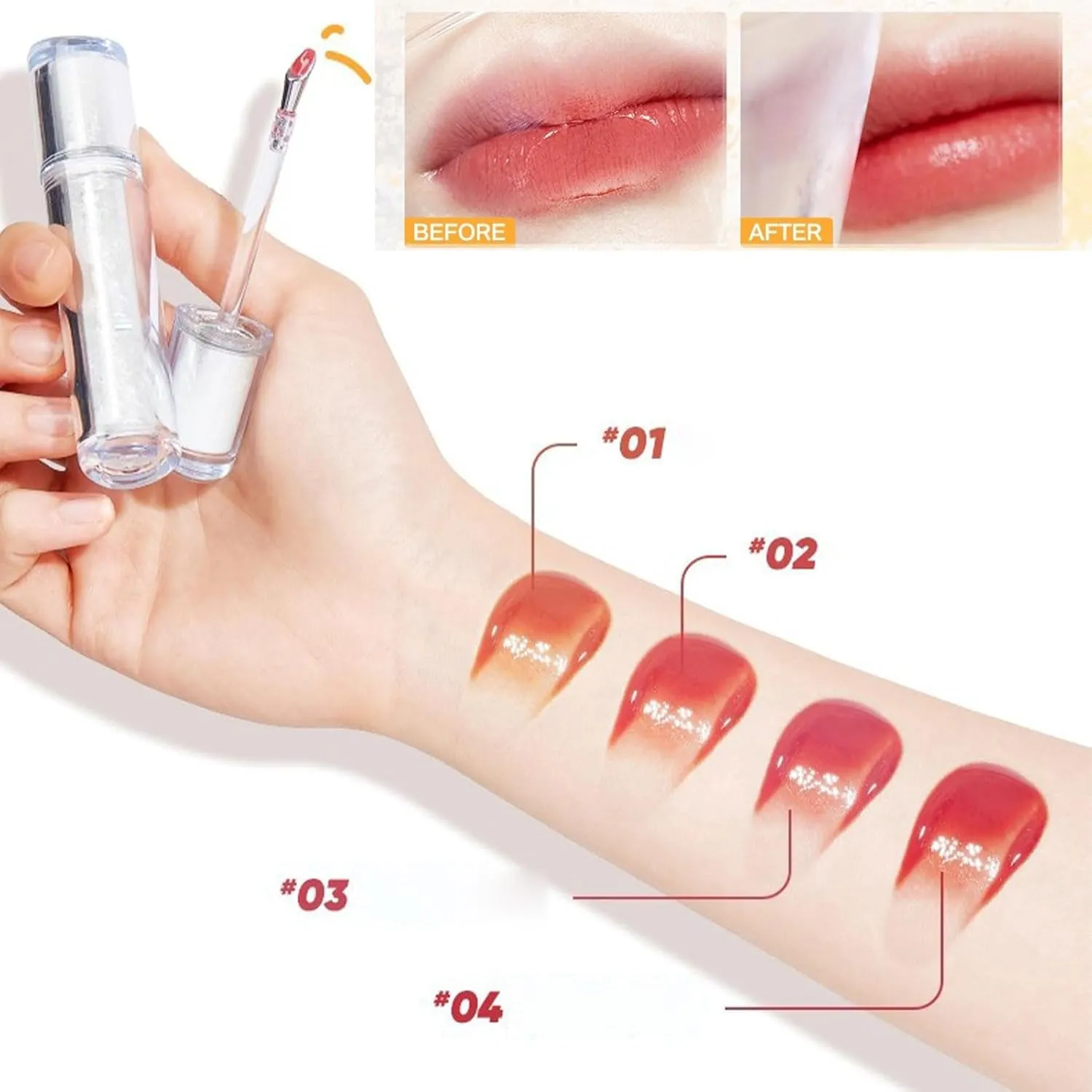 Ice Watery Lip Gloss,Mirror Tea Light Lip Glaze,Glasting Water Gloss,Lip Gloss Metal Applicator, Lip Hydrating Non-sticky Lip Gloss,Moisturizing Lip Oil No Sticky (02, 1pcs)