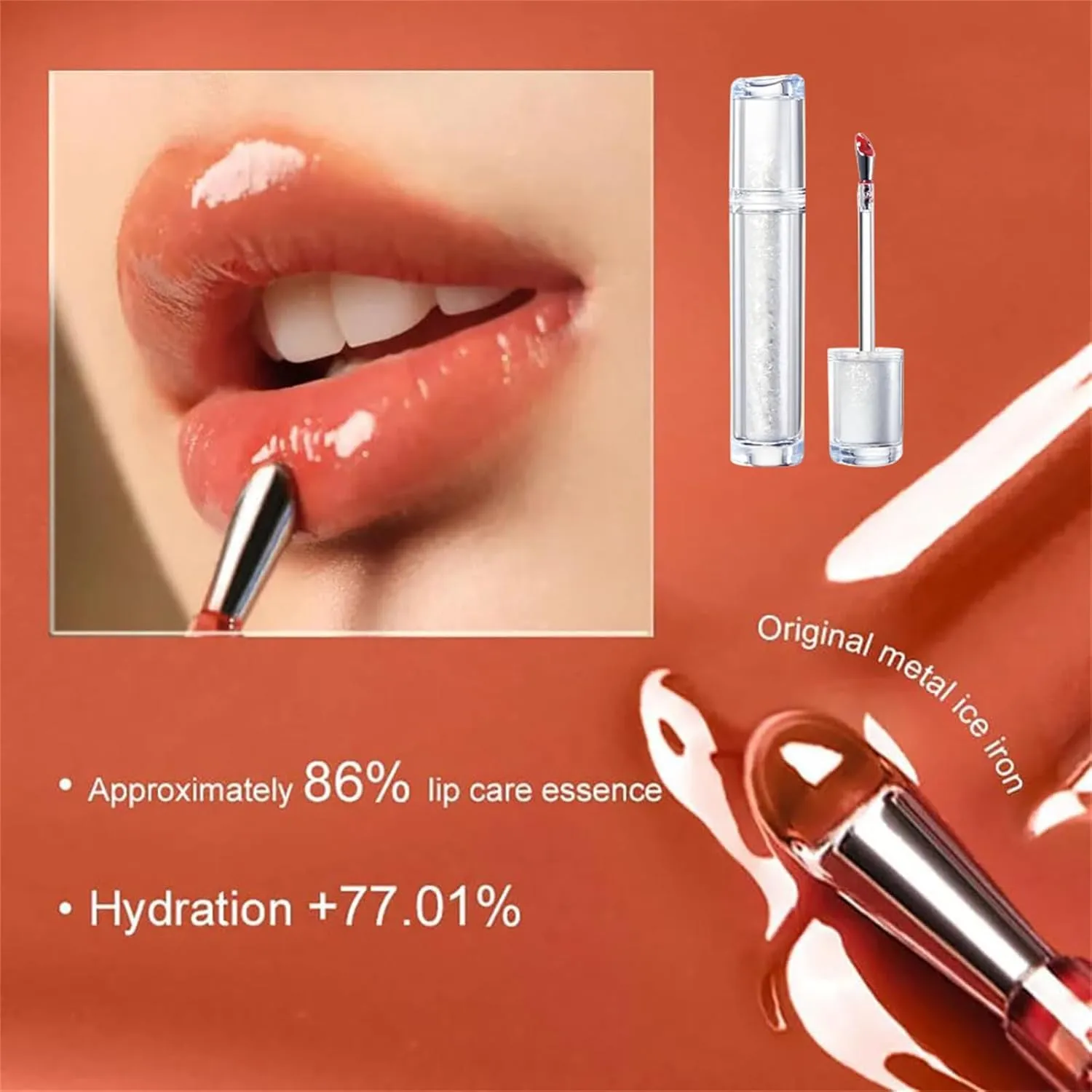 Ice Watery Lip Gloss,Mirror Tea Light Lip Glaze,Glasting Water Gloss,Lip Gloss Metal Applicator, Lip Hydrating Non-sticky Lip Gloss,Moisturizing Lip Oil No Sticky (02, 1pcs)