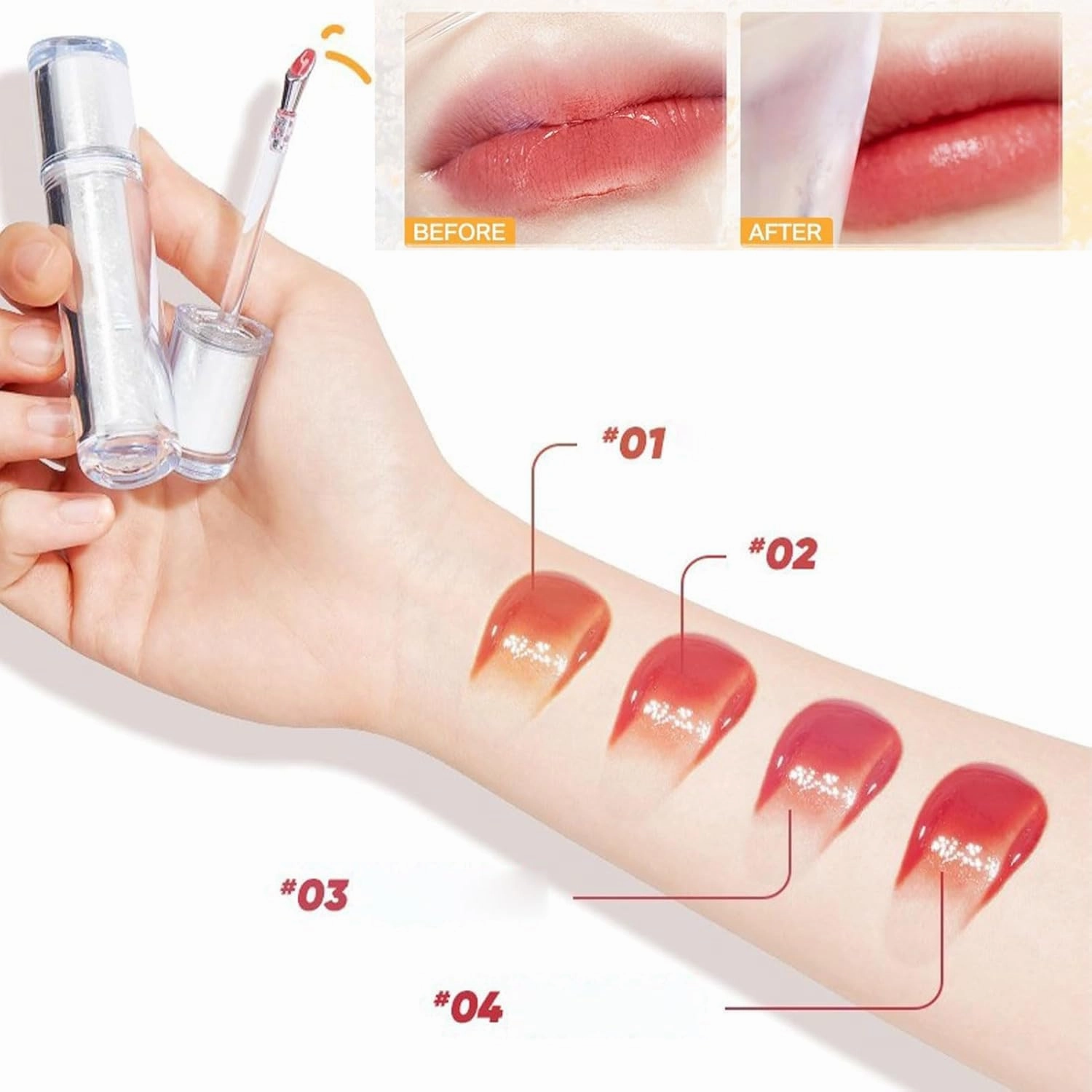 Ice Watery Lip Gloss,Mirror Tea Light Lip Glaze,Glasting Water Gloss,Lip Gloss Metal Applicator, Lip Hydrating Non-sticky Lip Gloss,Moisturizing Lip Oil No Sticky (04, 1pcs)