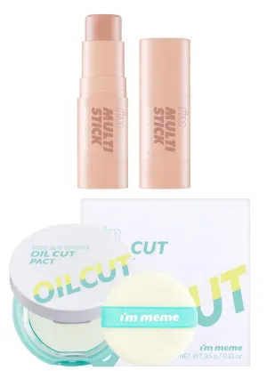 I'm Meme Highlighter Stick for Face - I'm Multi-stick 001 Champagne Gold, 0.25 Oz   Compact - Oil Cut Pact, 0.34 Oz Bundle