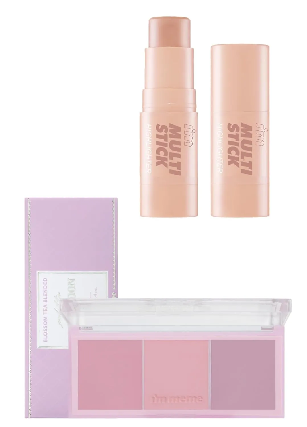 I'm Meme Highlighter Stick for Face - I'm Multi-stick 001 Champagne Gold, 0.25 Oz   Palette - Afternoon Tea Blusher Blossom Tea Blended, 0.4oz Bundle