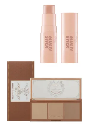 I'm Meme Highlighter Stick for Face - I'm Multi-stick 001 Champagne Gold, 0.25 Oz   Palette - Afternoon Tea Contour Roasting Coffee, 0.4 Oz Bundle