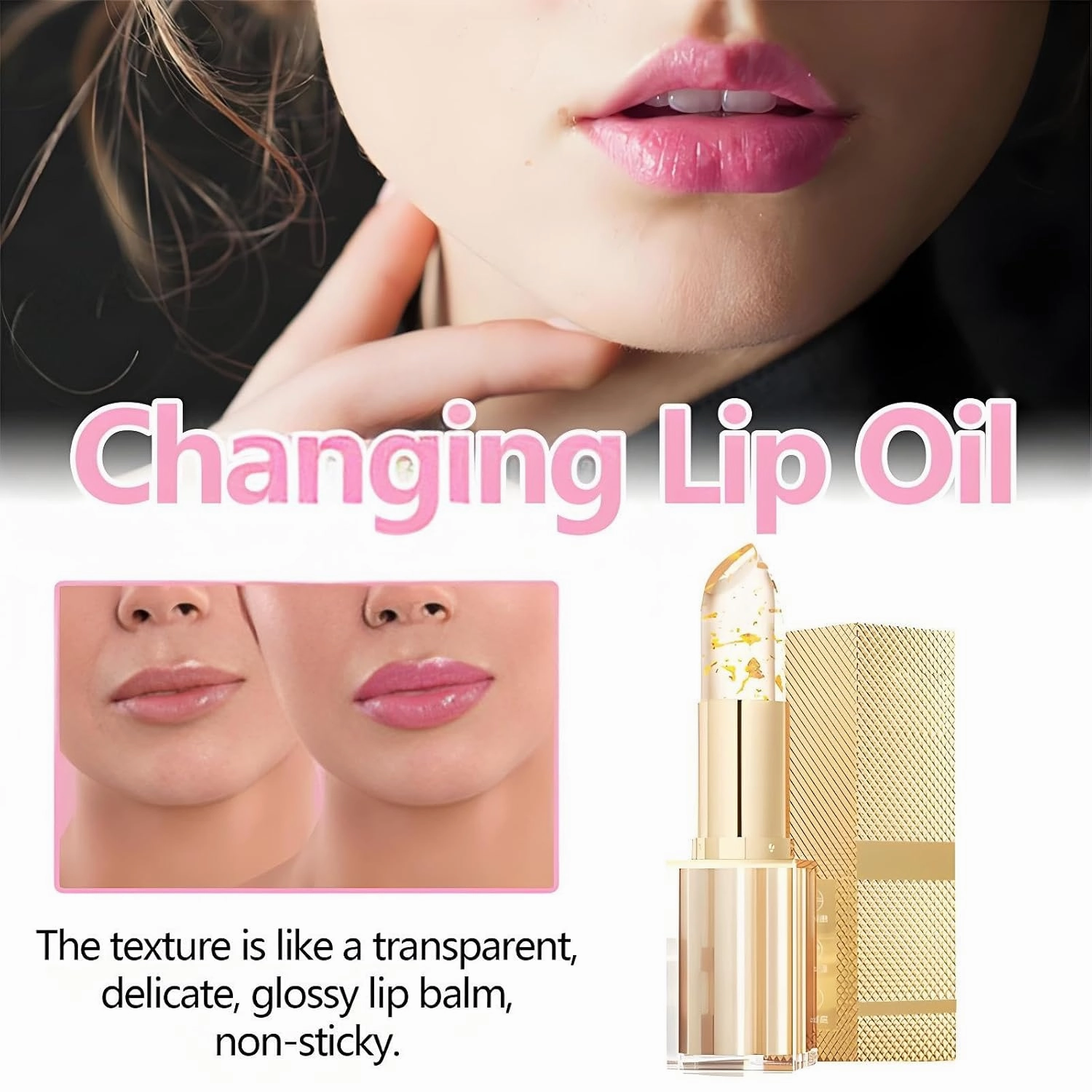 Imaginaryl Lipstick, Transferproof Color Changing Lipsticks, Gold Foil Moisturizing Glossy Shine Lip Gloss, Warm Change Color Change Lip Stick, Lipstick for Women(A-1PC)
