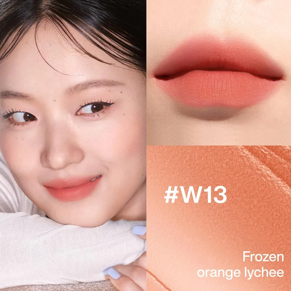 INTO YOU Lipstick Watery Lip Matt Finish Hydrating Long-lasting Smudge-proof Lip Stain Makeup High Pigment Lightweight Non Sticky Lip Gloss for Girls and Women, 0.1 oz (3g) in W13 Frozen Orange Lychee