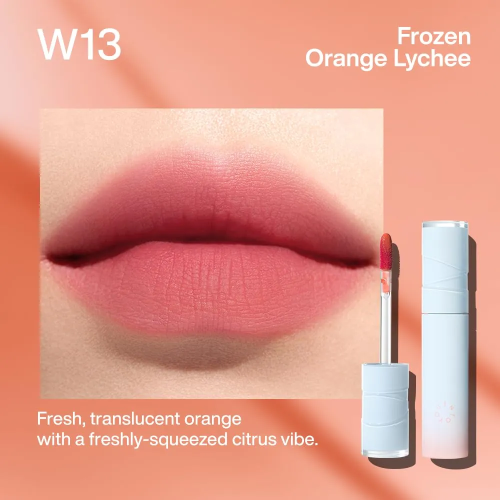 INTO YOU Lipstick Watery Lip Matt Finish Hydrating Long-lasting Smudge-proof Lip Stain Makeup High Pigment Lightweight Non Sticky Lip Gloss for Girls and Women, 0.1 oz (3g) in W13 Frozen Orange Lychee