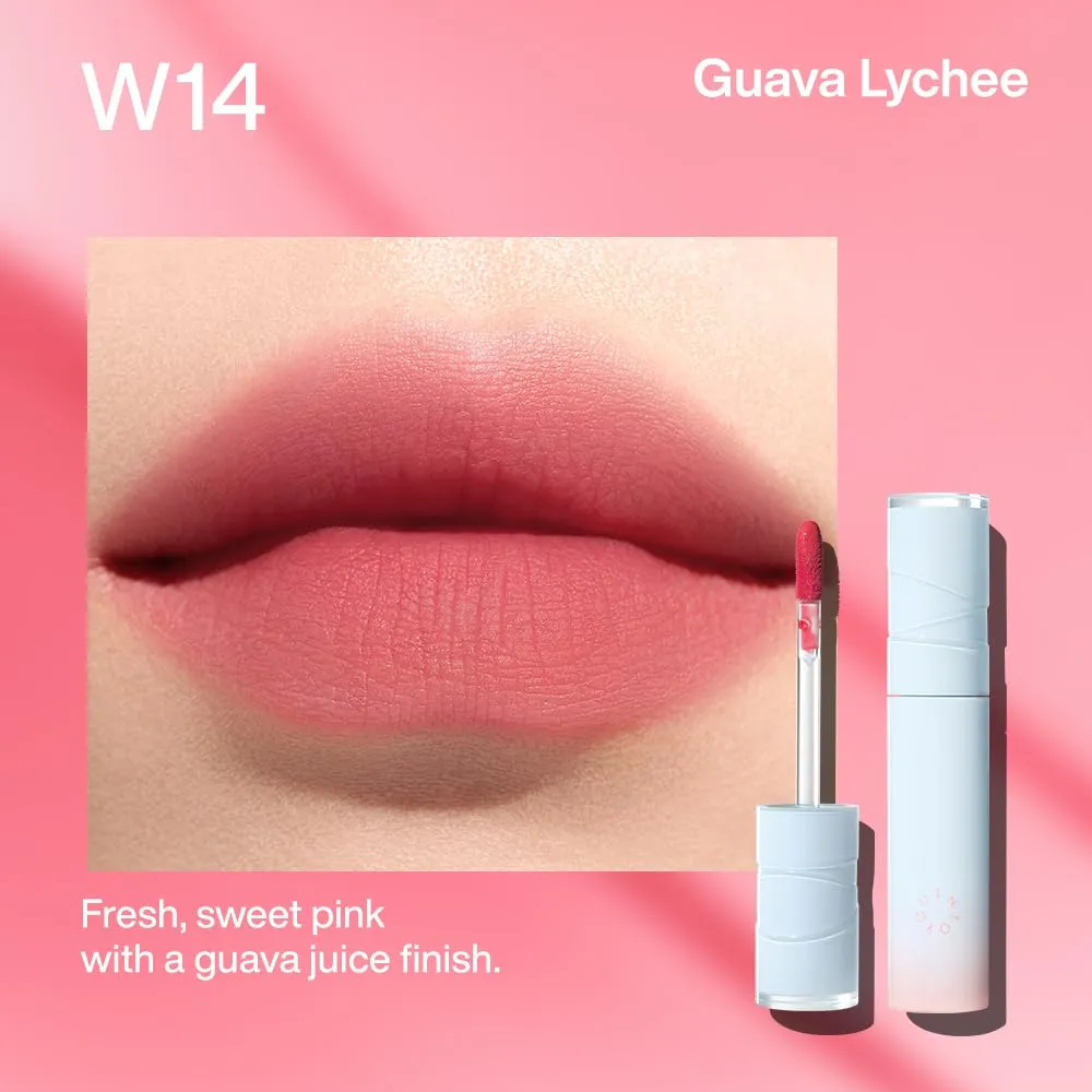 INTO YOU Lipstick Watery Lip Matt Finish Hydrating Long-lasting Smudge-proof Lip Stain Makeup High Pigment Lightweight Non Sticky Lip Gloss for Girls and Women, 0.1 oz (3g) in W14 Guava Lychee