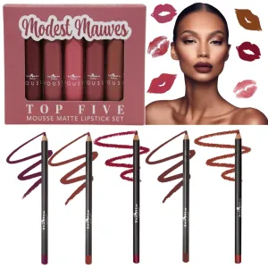 Italia Deluxe Exclusive Edition Top Five Lip Kit with Mousse Matte Lipsticks and Ultrafine Lipliners, Creamy, Highly Pigmented, Long Lasting Lip Makeup Combo