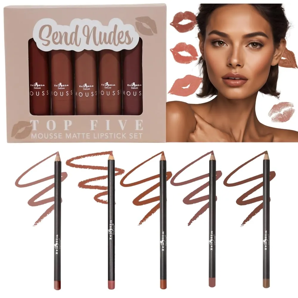 Italia Deluxe Exclusive Edition Top Five Lip Kit with Mousse Matte Lipsticks and Ultrafine Lipliners, Creamy, Highly Pigmented, Long Lasting Lip Makeup Combo