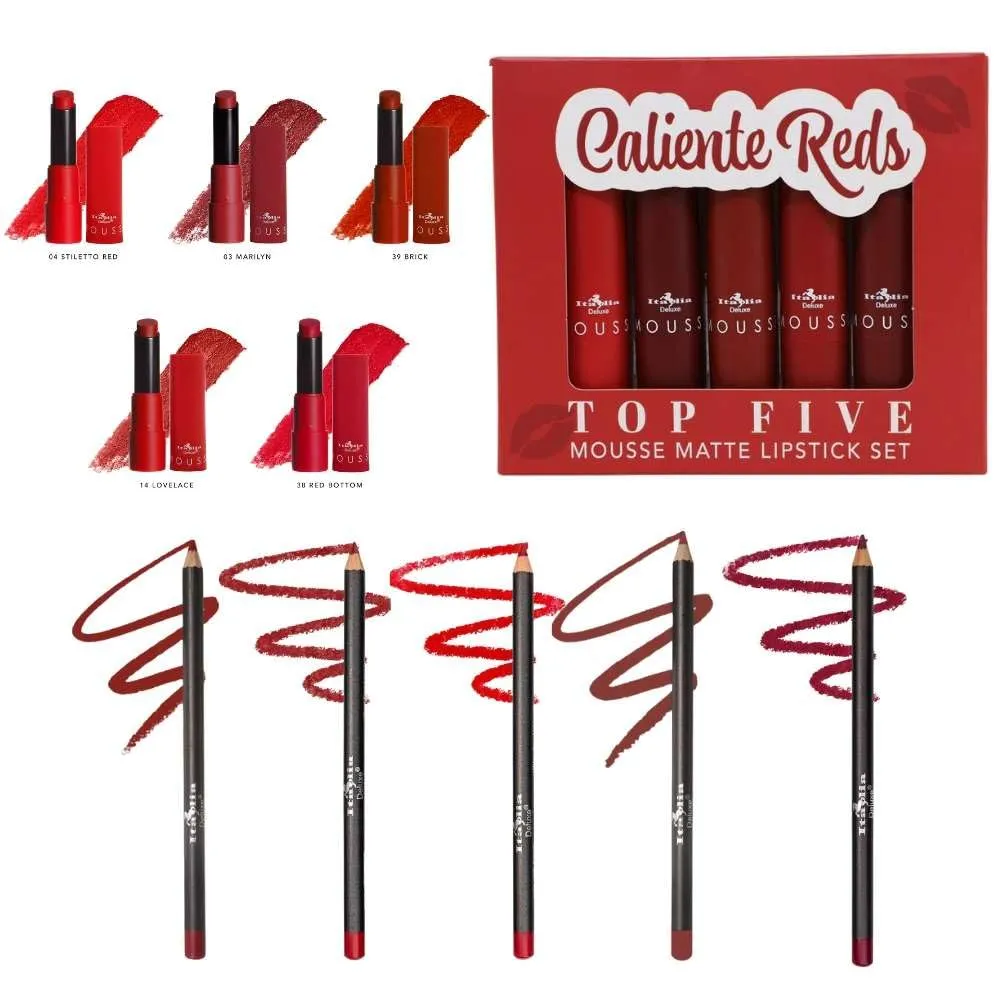Italia Deluxe Exclusive Edition Top Five Lip Kit with Mousse Matte Lipsticks and Ultrafine Lipliners, Creamy, Highly Pigmented, Long Lasting Lip Makeup Combo
