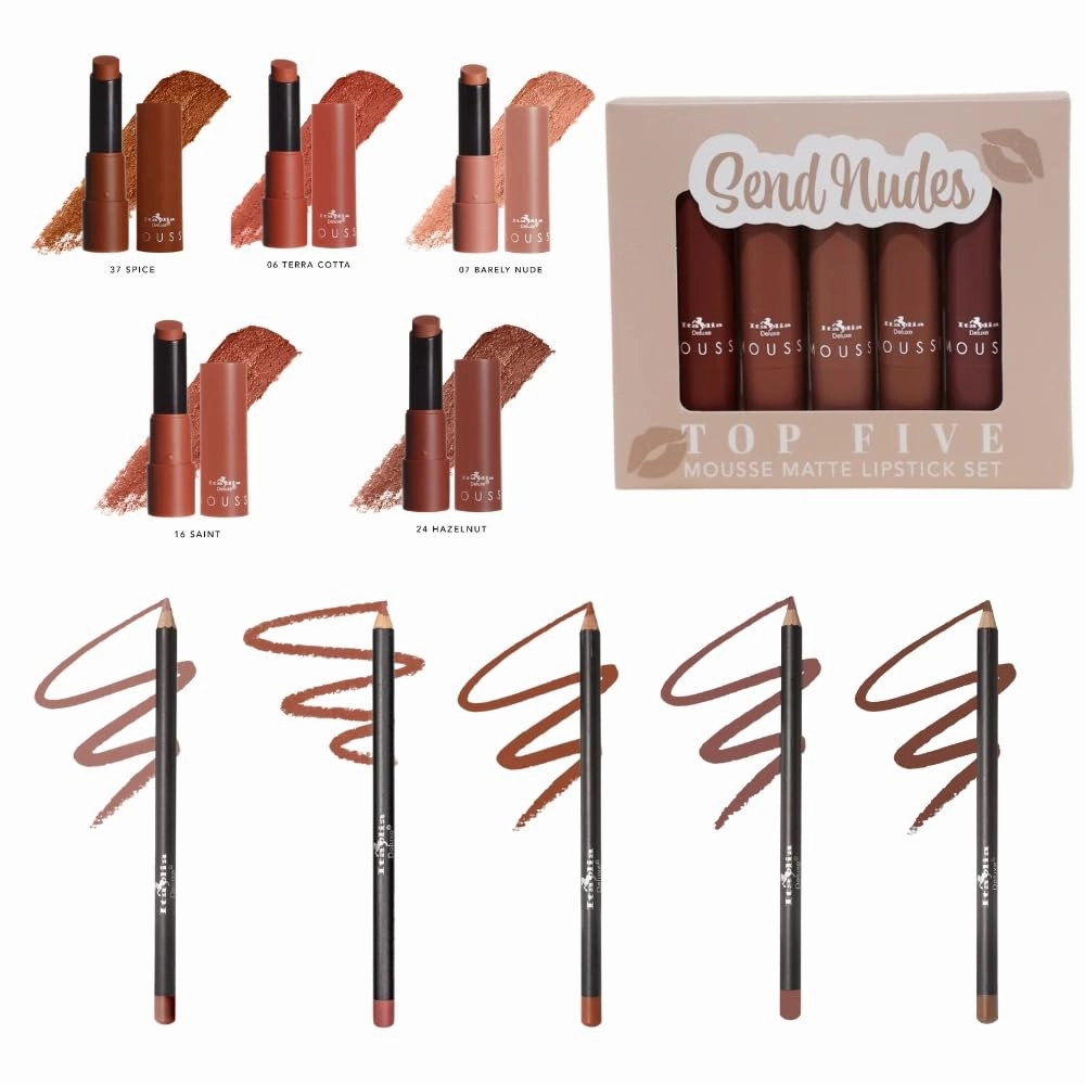 Italia Deluxe Exclusive Edition Top Five Lip Kit with Mousse Matte Lipsticks and Ultrafine Lipliners, Creamy, Highly Pigmented, Long Lasting Lip Makeup Combo