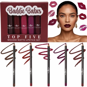 Italia Deluxe Exclusive Edition Top Five Lip Kit with Mousse Matte Lipsticks and Ultrafine Lipliners, Creamy, Highly Pigmented, Long Lasting Lip Makeup Combo