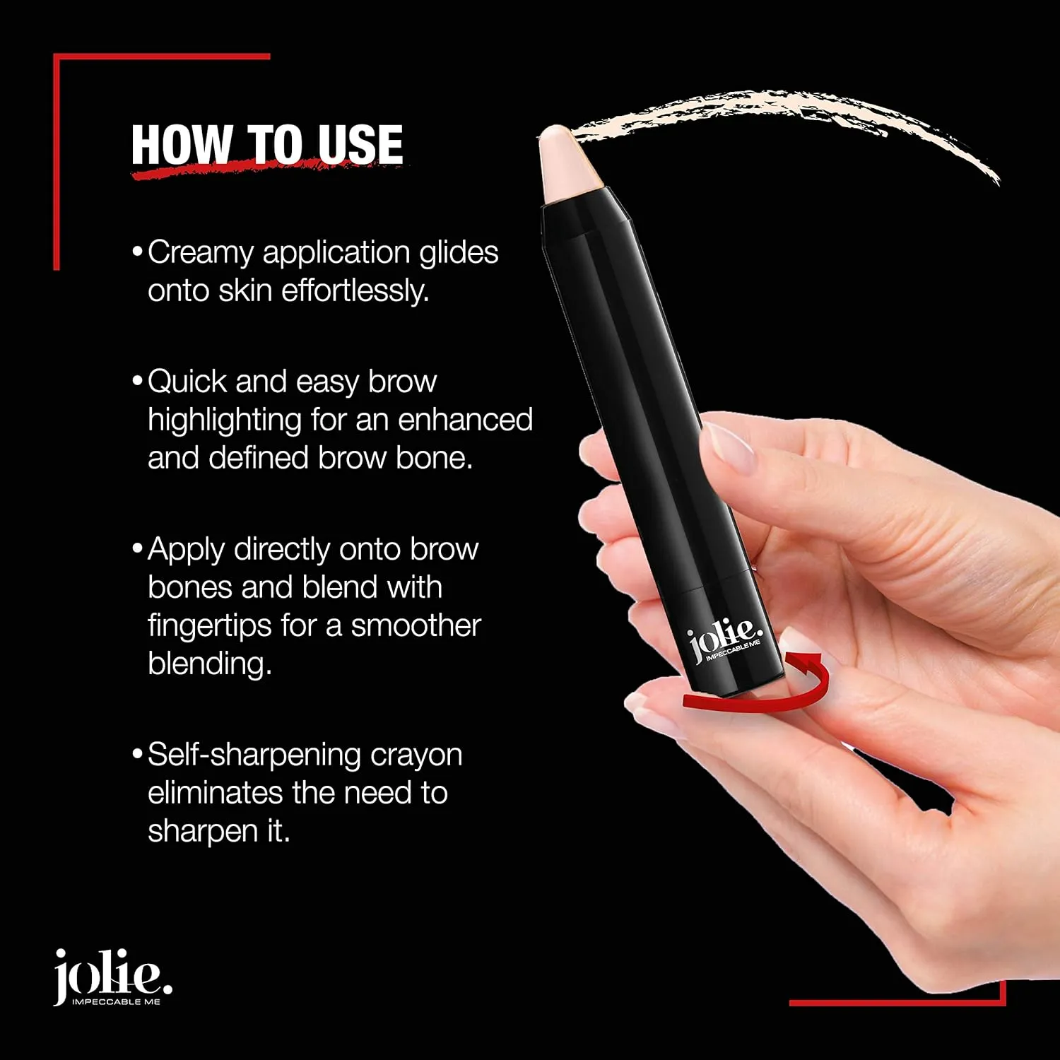 Jolie Eyebrow Perfecting Brightener & Highlighter, Creamy Self Sharpening Crayon Stick, Satin Finish (Champagne Beige)