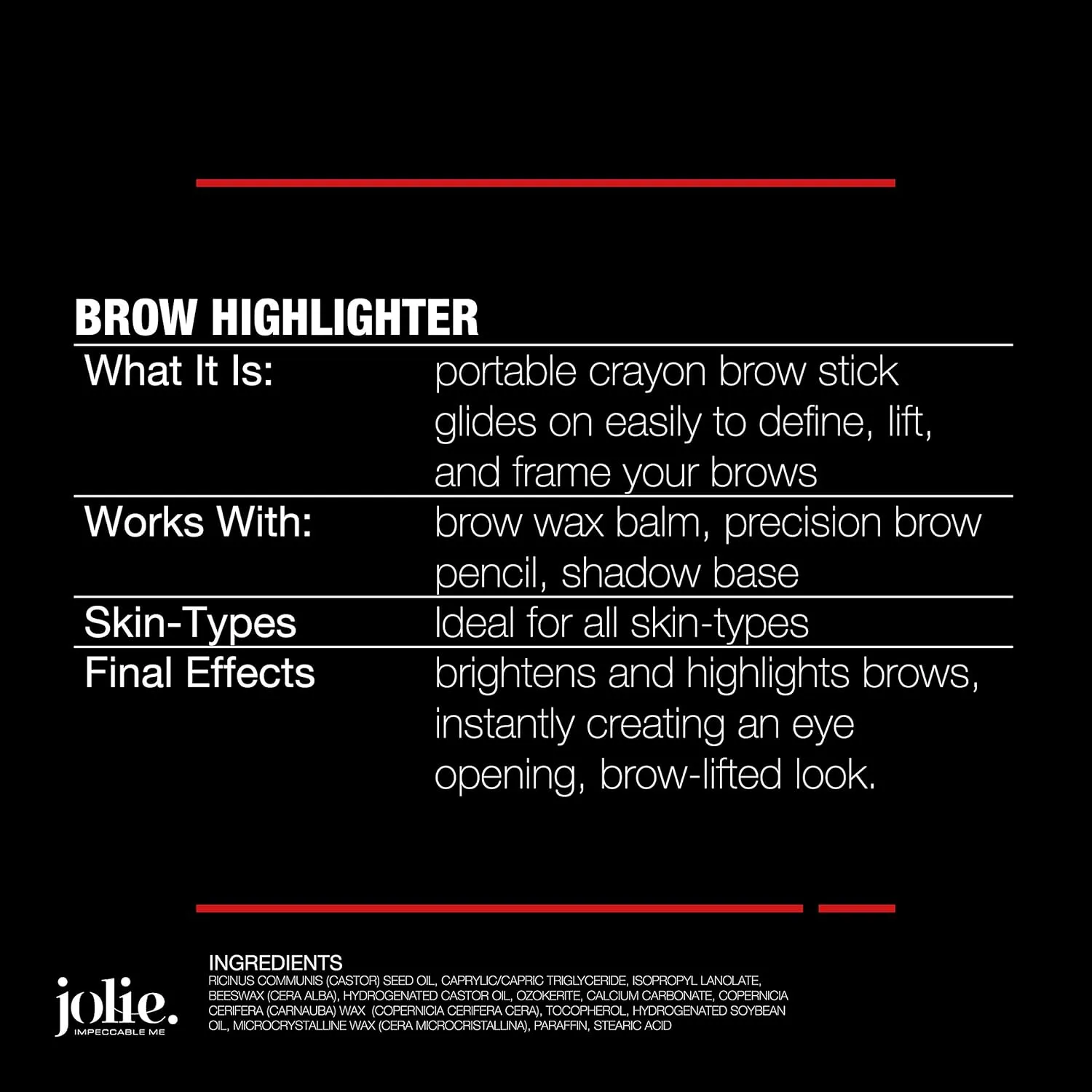 Jolie Eyebrow Perfecting Brightener & Highlighter, Creamy Self Sharpening Crayon Stick, Satin Finish (Champagne Pink)