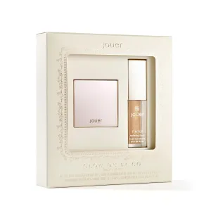 Jouer Glow On La Go Cheek & Lip Set - Deluxe Ice Highlighter   Diamond Shimmering Tinted Lip Oil - Highlighter Powder for Face - Luminizing Powder & Shimmer Lip Oil