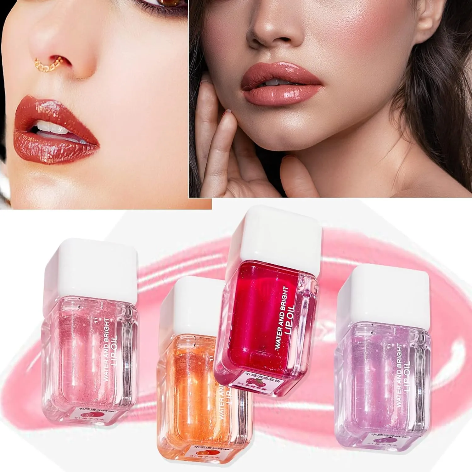 JOYO Tint Lip Glosses for Women Transparent Lip Oil Waterproof Cosmetics Long Lasting Shine Tinted Makeup Stuff Hydrating Lipstick (Peach Fruit, A)