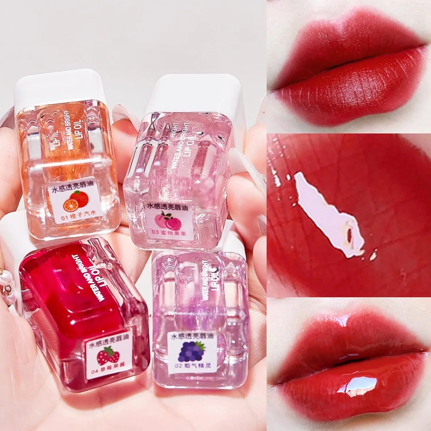 JOYO Tint Lip Glosses for Women Transparent Lip Oil Waterproof Cosmetics Long Lasting Shine Tinted Makeup Stuff Hydrating Lipstick (Peach Fruit, A)