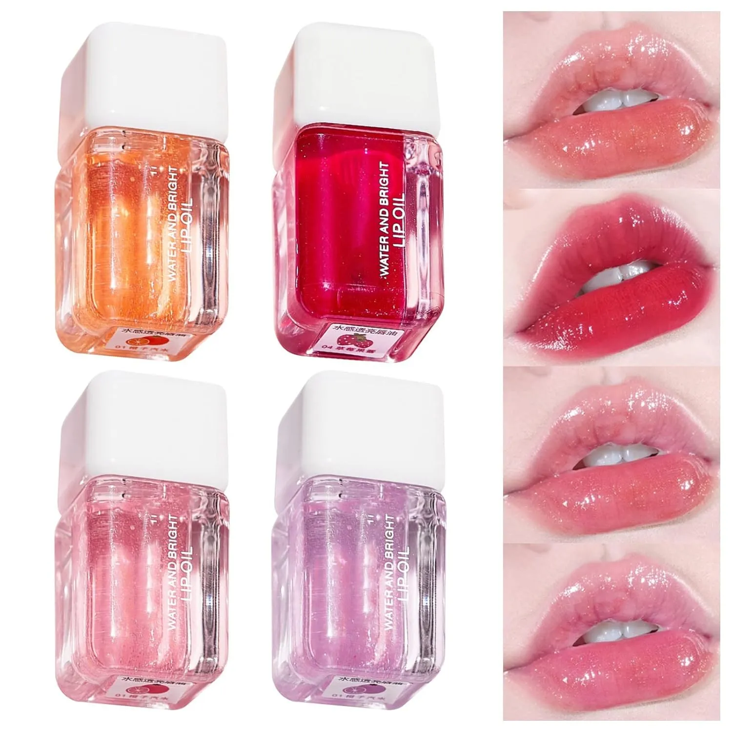 JOYO Tint Lip Glosses for Women Transparent Lip Oil Waterproof Cosmetics Long Lasting Shine Tinted Makeup Stuff Hydrating Lipstick (Peach Fruit, A)