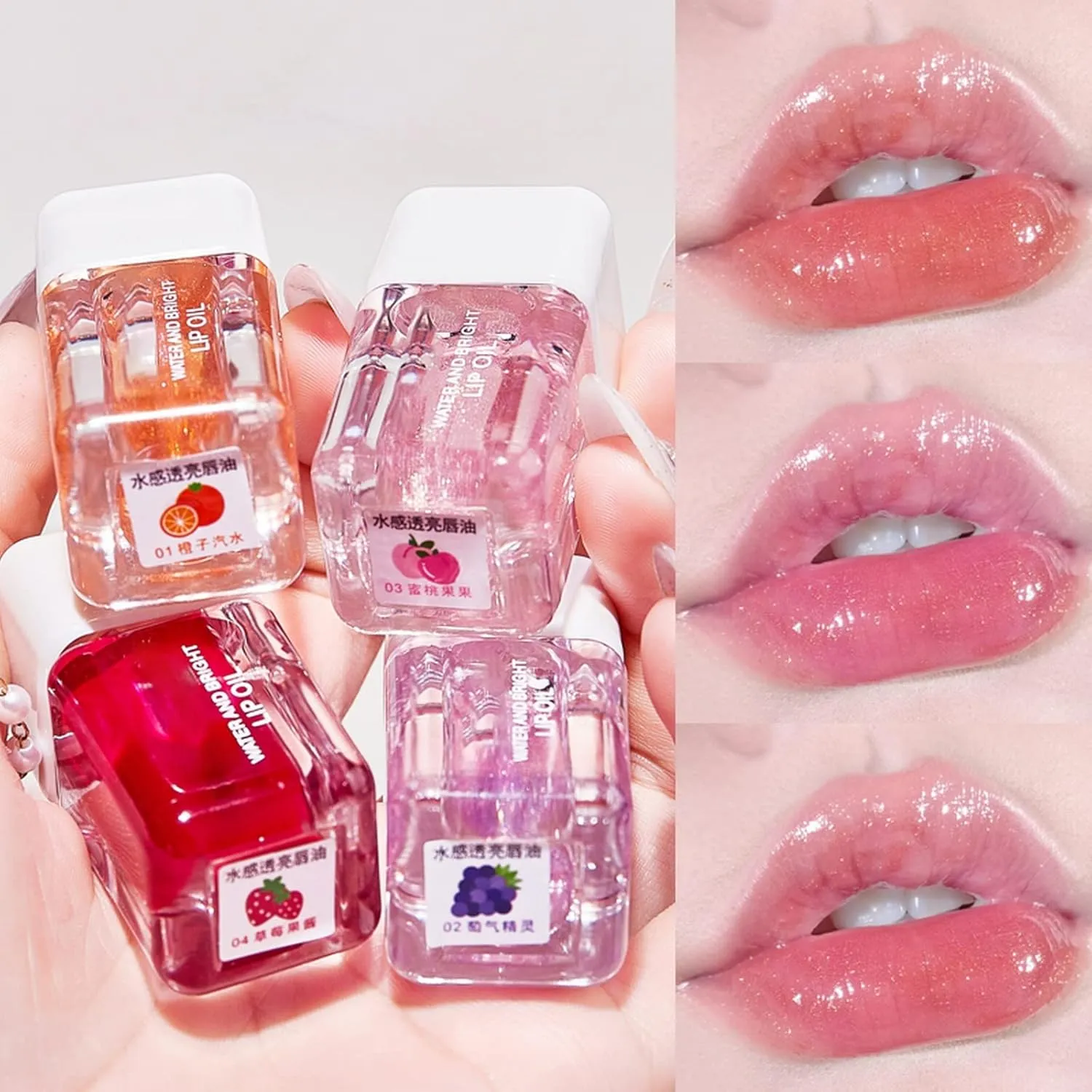 JOYO Tint Lip Glosses for Women Transparent Lip Oil Waterproof Cosmetics Long Lasting Shine Tinted Makeup Stuff Hydrating Lipstick (Peach Fruit, A)