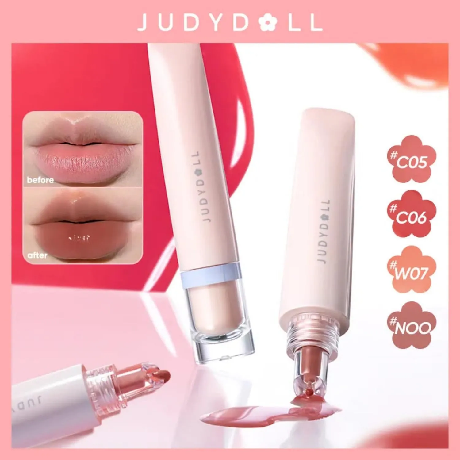 Judy-Dolll Sweety Lip Jelly Lip Glossr Clear,Hydrating Lip Gloss,Moisturizing Nonstick Tinted Gloss Lip Oil (N00 Nude Brown, 0.35 Fl Oz)