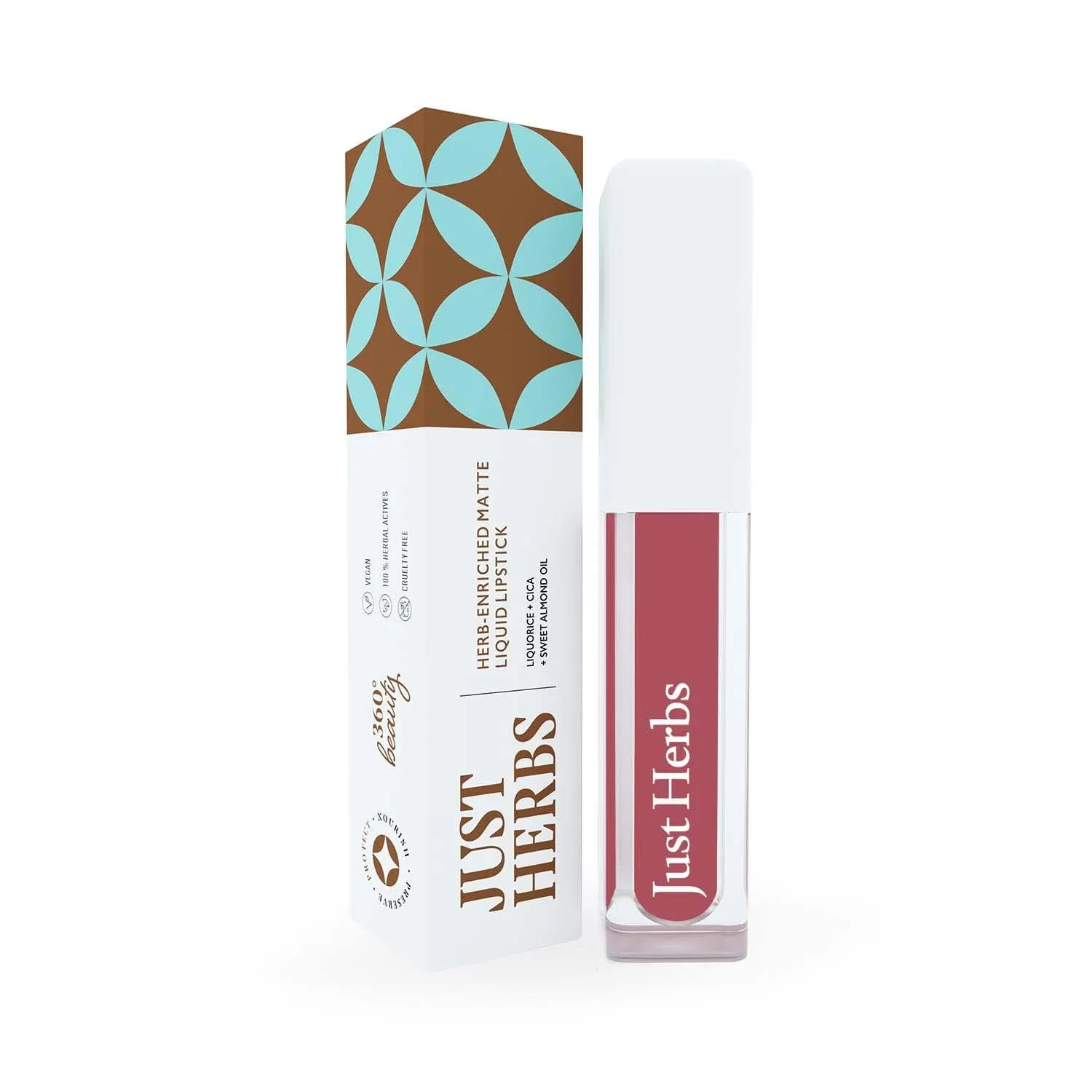 J.ust Herbs Ayurvedic Creamy Matte Long Lasting Liquid Lipstick, Lightweight & Hydrating Lip Colour with Liquorice & Sweet Almond Oil - Dusty Rose