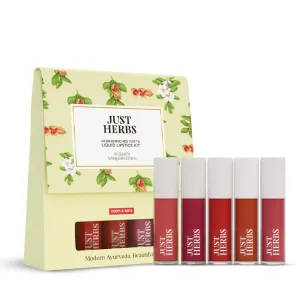 Just Herbs Herb Enriched Matte Liquid Lipstick | Set of 5 | Liquid Lipstick for Women | Deeps & Reds Shade | Hydrating & Lightweight | Ashwagandha & Brahmi - 0.03 Fl Oz x 5u