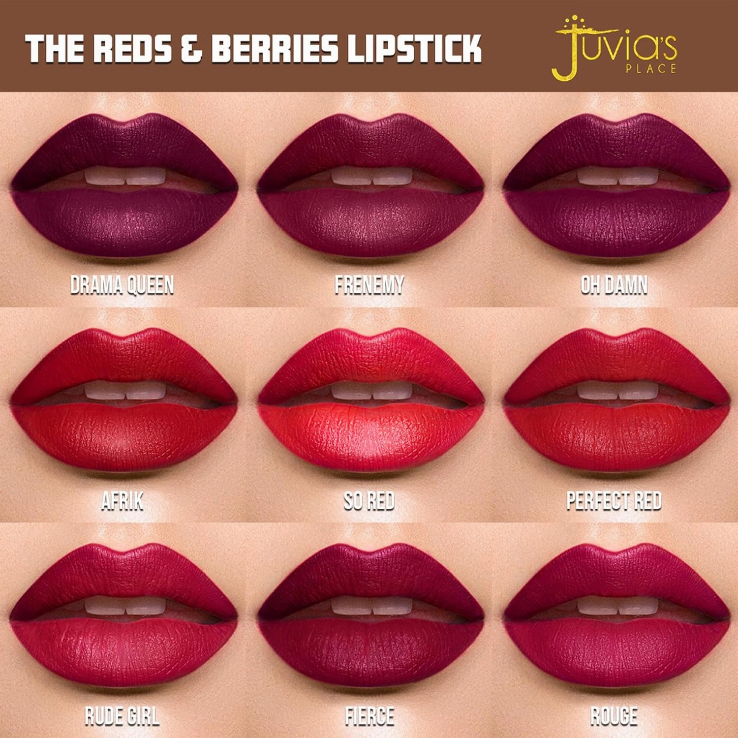 Juvia's Place Reds & Berries Velvety Matte Lipsticks The Reds Perfect Red - Blue Red, Soft-Matte Lipstick, Hydrating, Highly Pigmented, Creamy, Smooth, and Long-Lasting