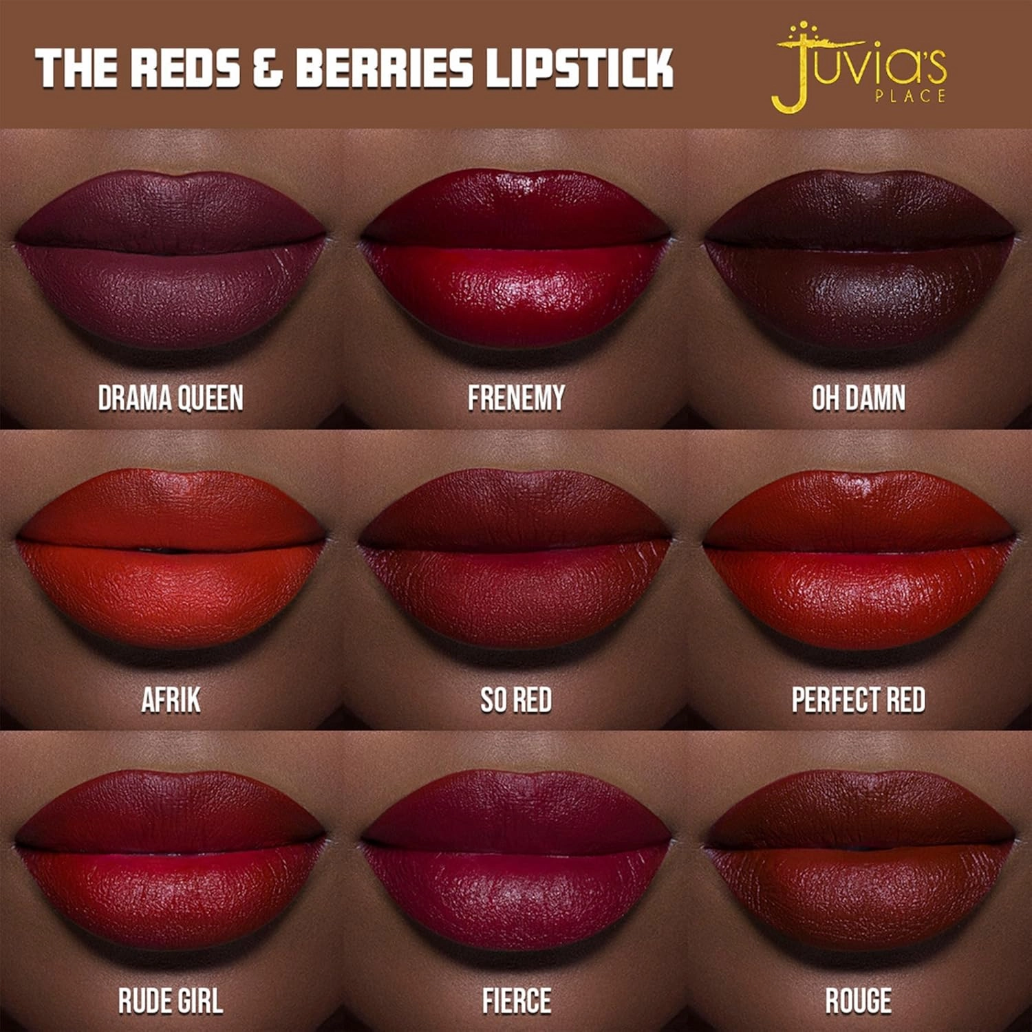 Juvia's Place Reds & Berries Velvety Matte Lipsticks The Reds Perfect Red - Blue Red, Soft-Matte Lipstick, Hydrating, Highly Pigmented, Creamy, Smooth, and Long-Lasting