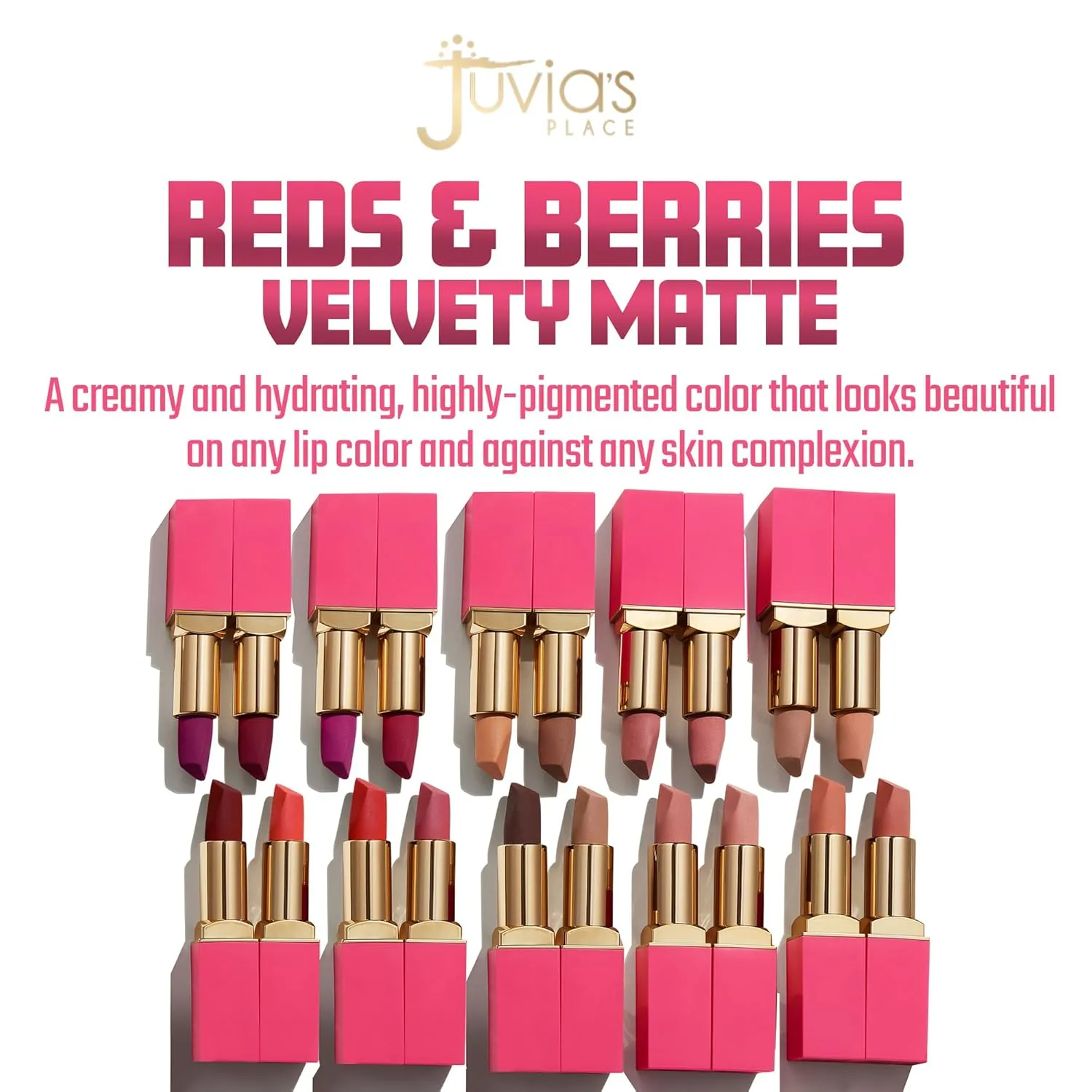 Juvia's Place Reds & Berries Velvety Matte Lipsticks The Deep Reds Rude Girl - Dark Red, Soft-Matte Lipstick, Hydrating, Highly Pigmented, Creamy, Smooth, and Long-Lasting