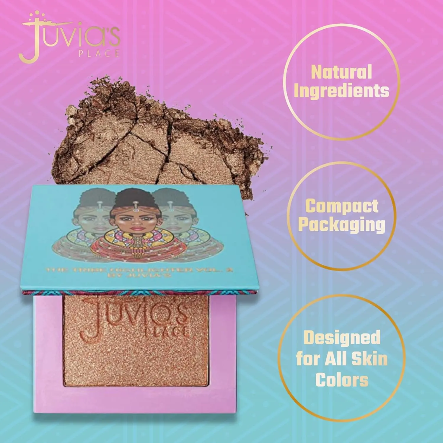 Juvia's Place - Tribe Highlighter Vol. 2 - Glow Highlighter Face Makeup Powder - Shimmering Glow Finish perfect for cheekbones, Radiant Mineral Shimmer, Illuminating Powder