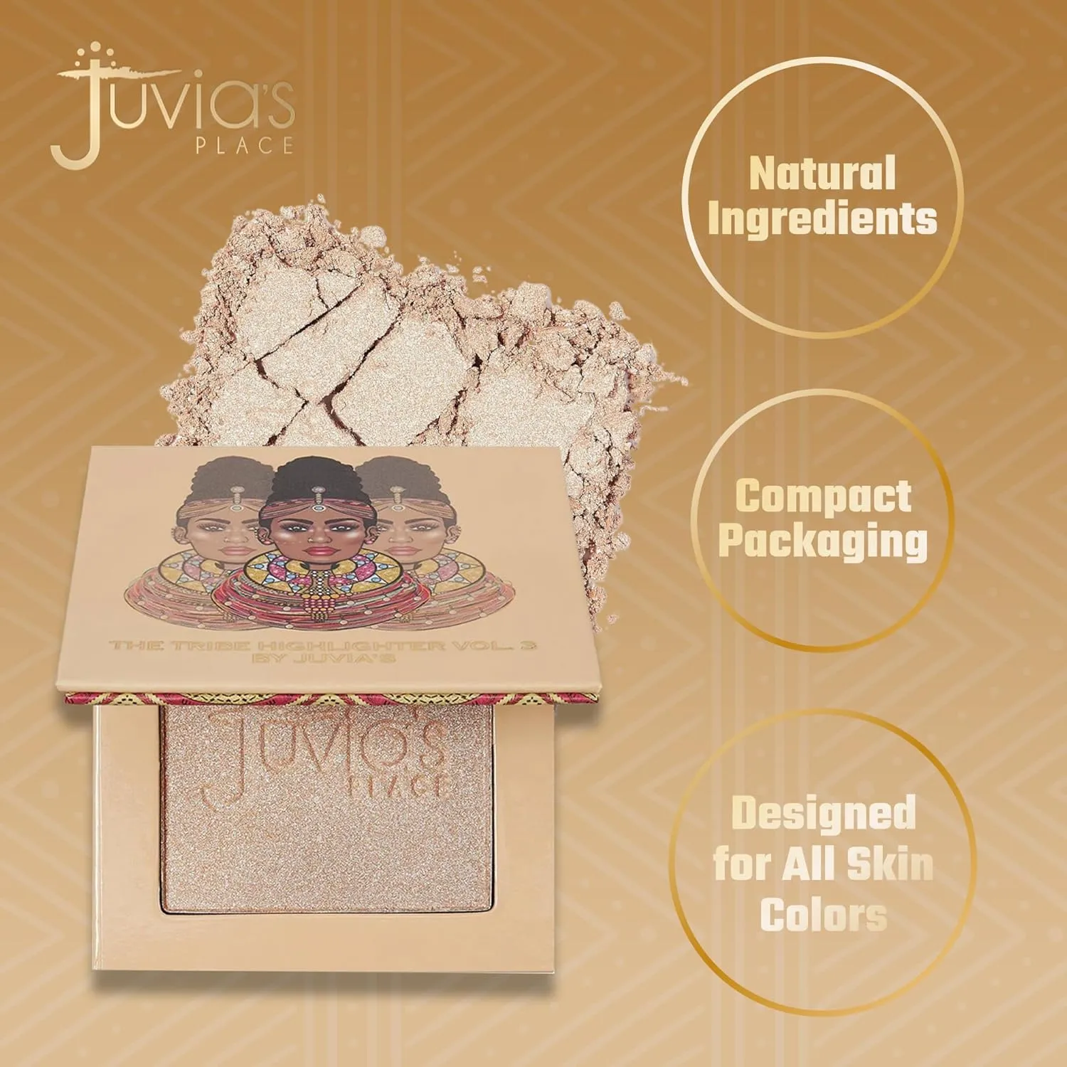 Juvia's Place - Tribe Highlighter Vol. 3 - Glow Highlighter Face Makeup Powder - Shimmering Glow Finish perfect for cheekbones, Radiant Mineral Shimmer, Illuminating Powder