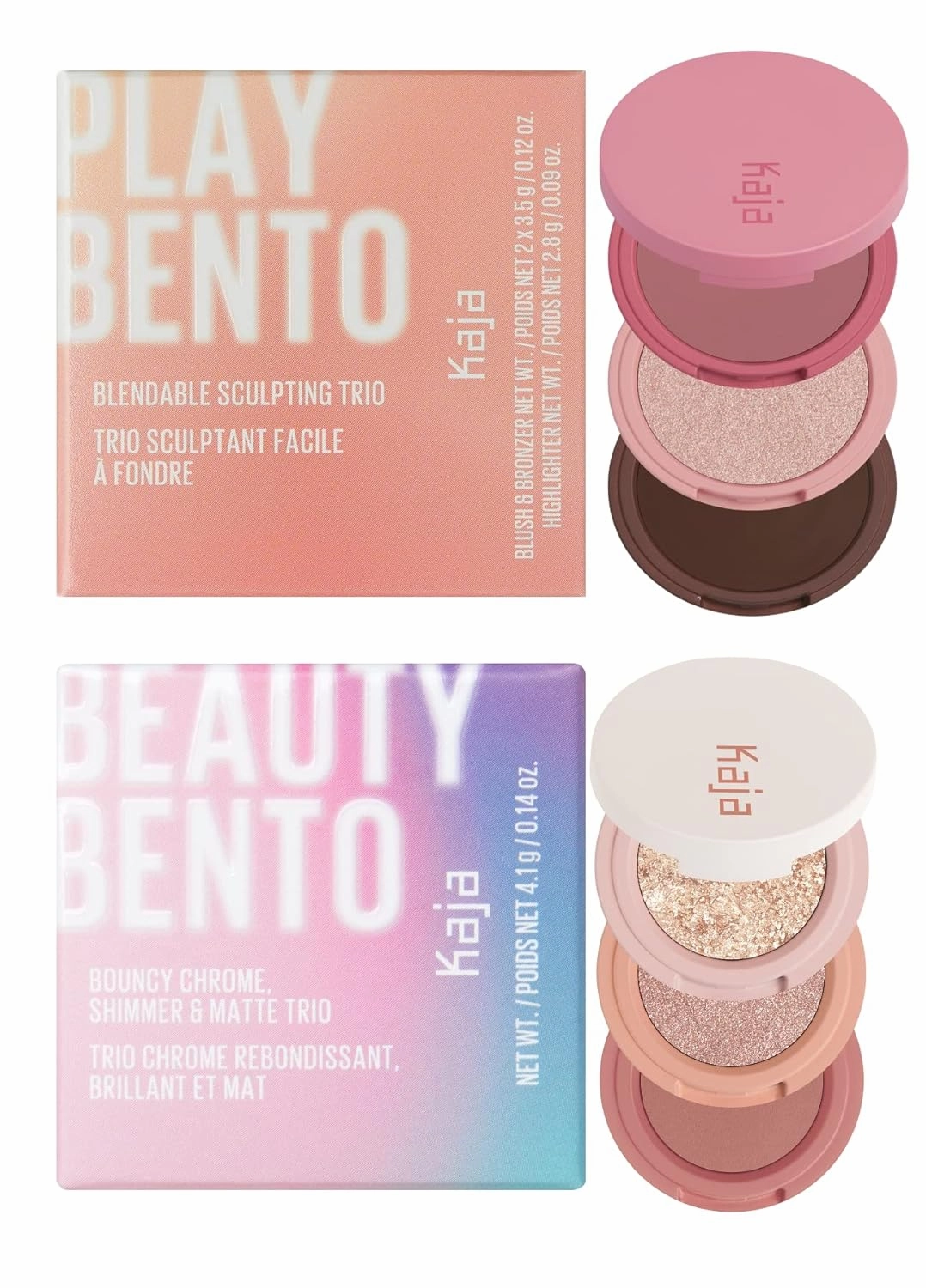 Kaja 3-in-1 Blendable Sculpting Trio - Play Bento 2.5 Dolce Cappuccino   Beauty Bento Collection - Bouncy Eyeshadow Trio 16 Peach Madeline Bundle