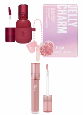 Kaja Lip & Blush Glazed Keychain Stain - Jelly Charm 02 Squeeze Guava   Lip Gloss - Gloss Shot 2 Milk Tea, 0.14 Fl Oz Bundle