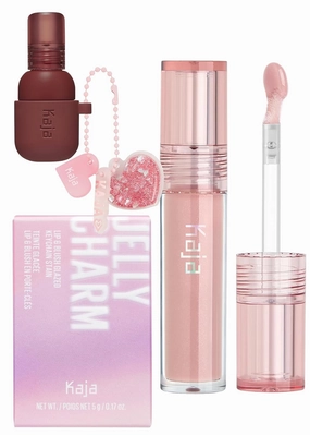 Kaja Lip & Blush Glazed Keychain Stain - Jelly Charm 06 Mocha Glaze   Lip Gloss - Gloss Shot 02 Milk Tea, 0.14 Fl Oz Bundle