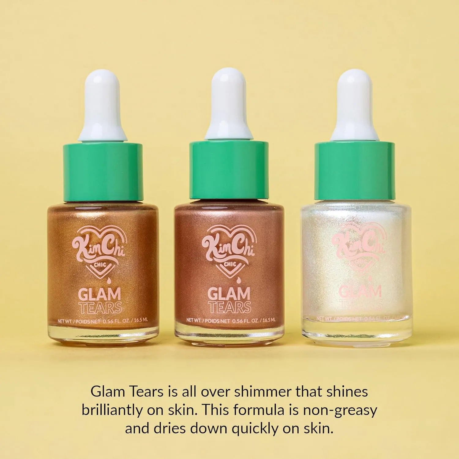 KimChi Chic Beauty Glam Tears Liquid Highlighter, Cheek Shimmer and Body Glitter, Sun-Kissed and Glowing Skin, Luminous Finish, Non-Vegan Makeup, Silk Highlighter, 0.56 fl oz