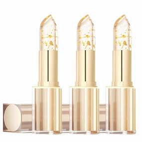 Labial Cambia De Color De, Color Changing Lipstick, Transparente Transferproof Gold Crystal Color Changing Lip Stick, Long Lasting 24 Hours Moisturizing Glossy Shine Lip Gloss(3Pcs)