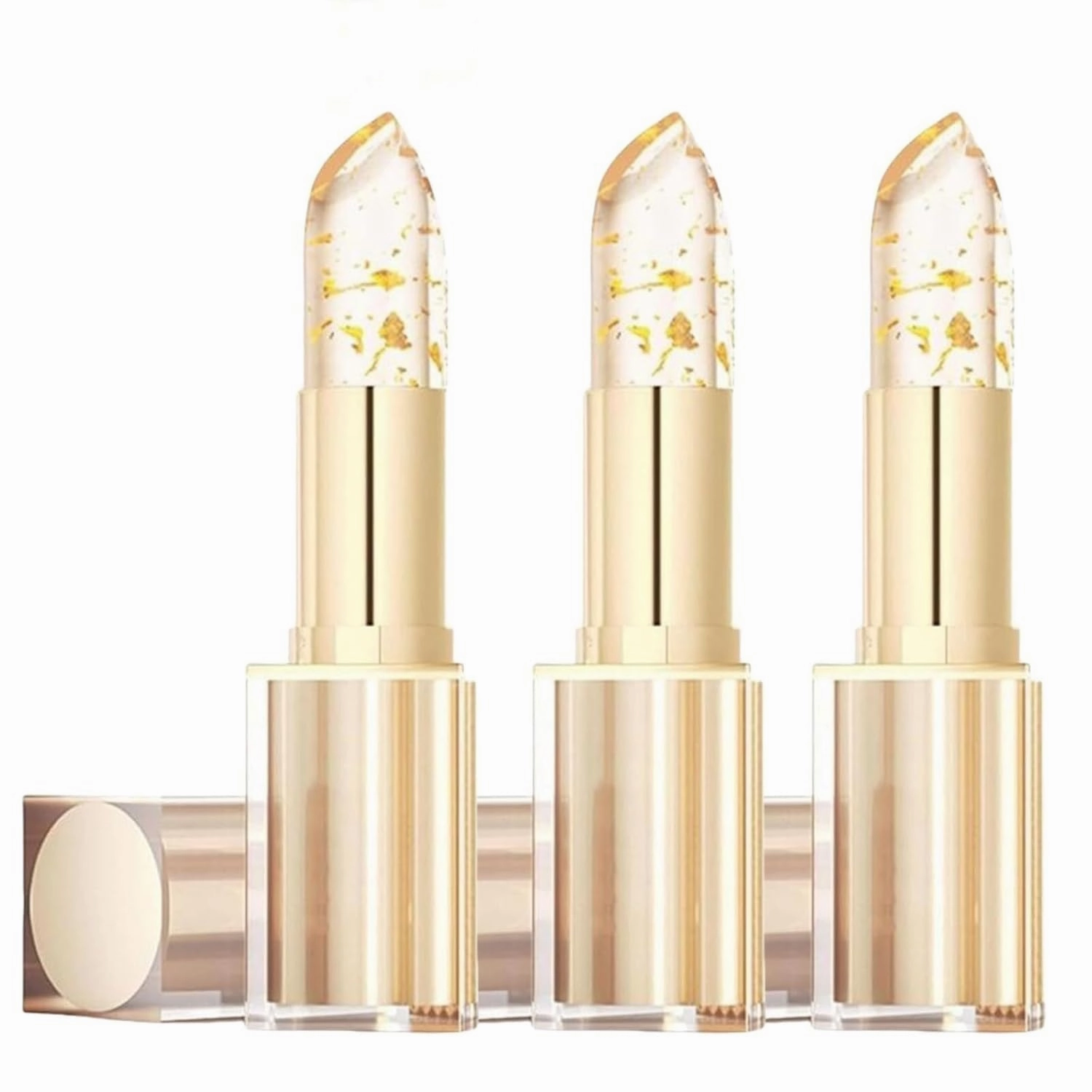 Labial Cambia De Color De, Color Changing Lipstick, Transparente Transferproof Gold Crystal Color Changing Lip Stick, Long Lasting 24 Hours Moisturizing Glossy Shine Lip Gloss(3Pcs)