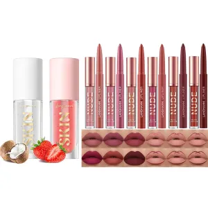 LANGMANNI Lip Oil(Strawberry Coco) 6 Matte Lipstick with 6 Lipliners Durable Makeup Set